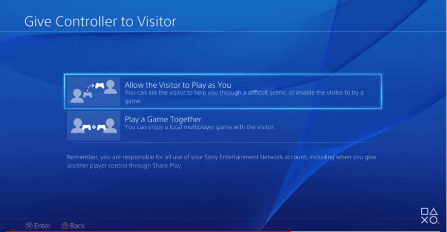 PS4 Give Controller To Visitor Screen