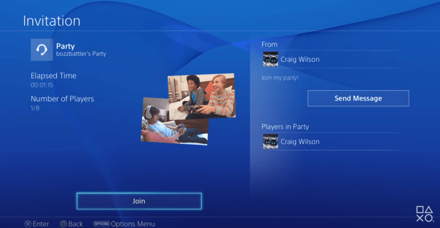 PS4 Party Invitation Screen